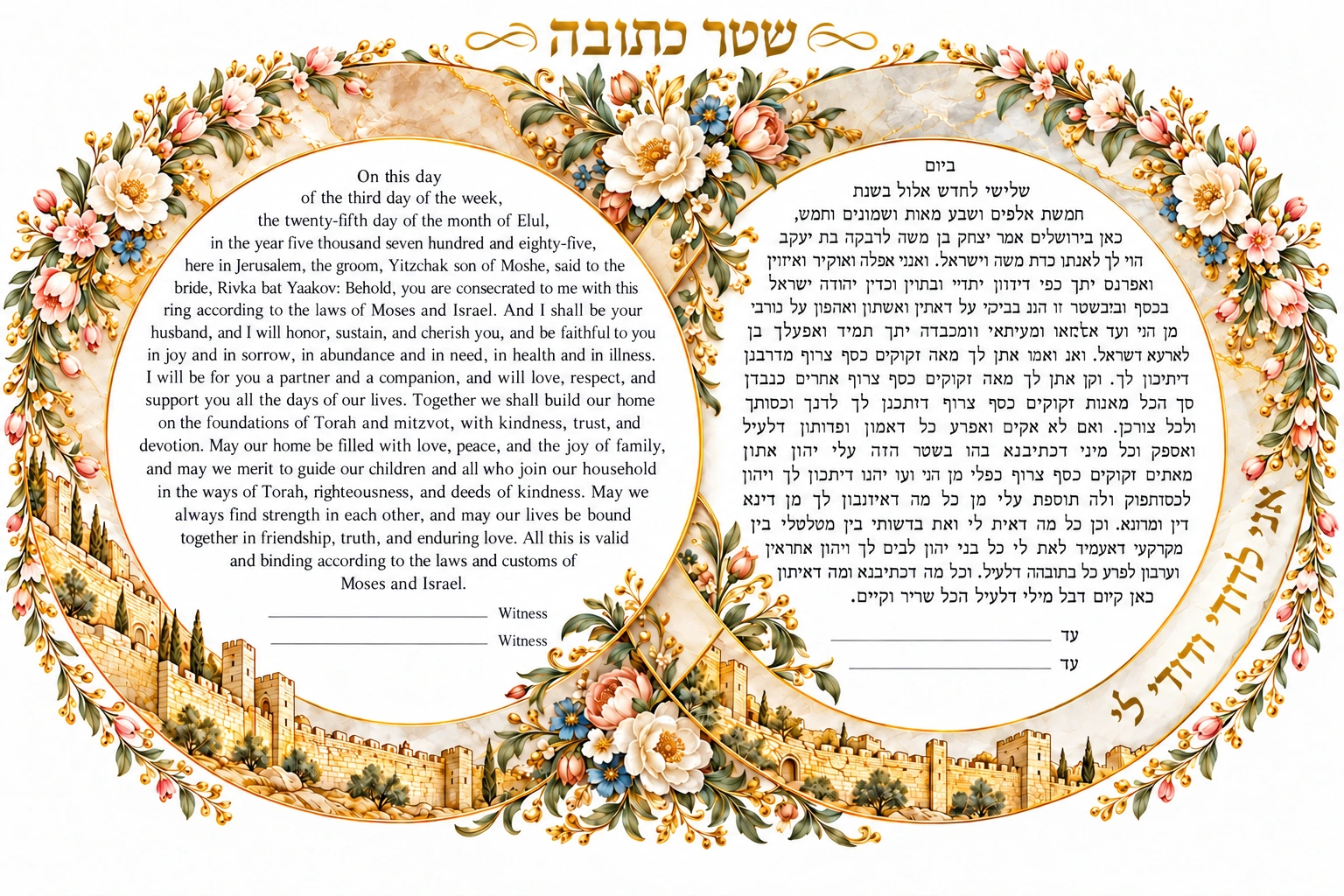 Golden Jerusalem Rings Ketubah