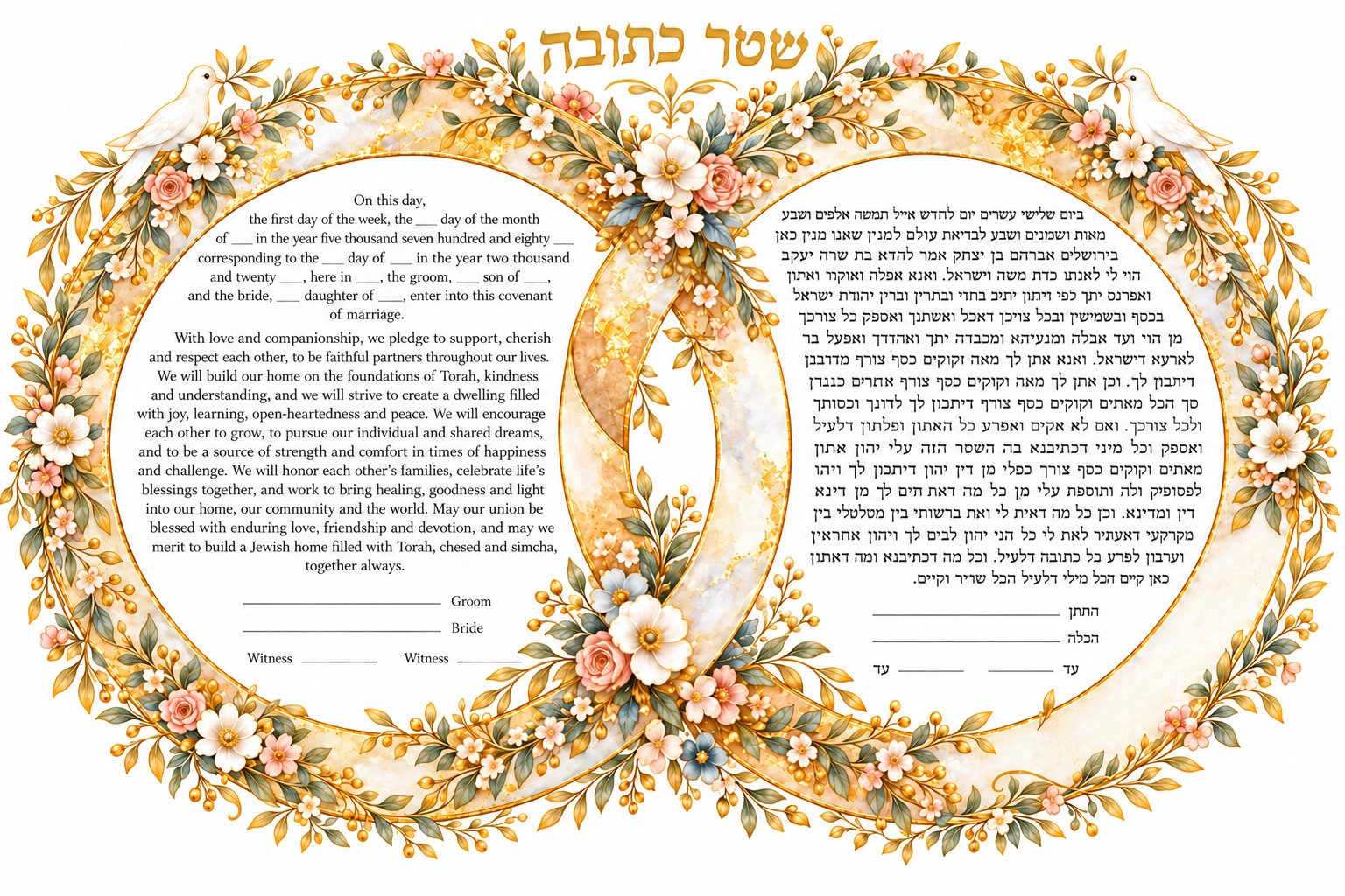 Pearl and Gold Rings Ketubah