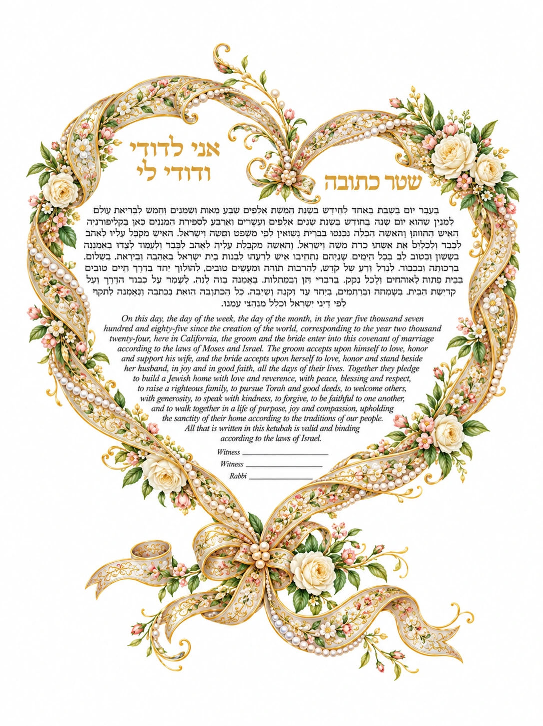 Pearl and Gold Heart Ketubah Pearl and Gold Heart Ketubah