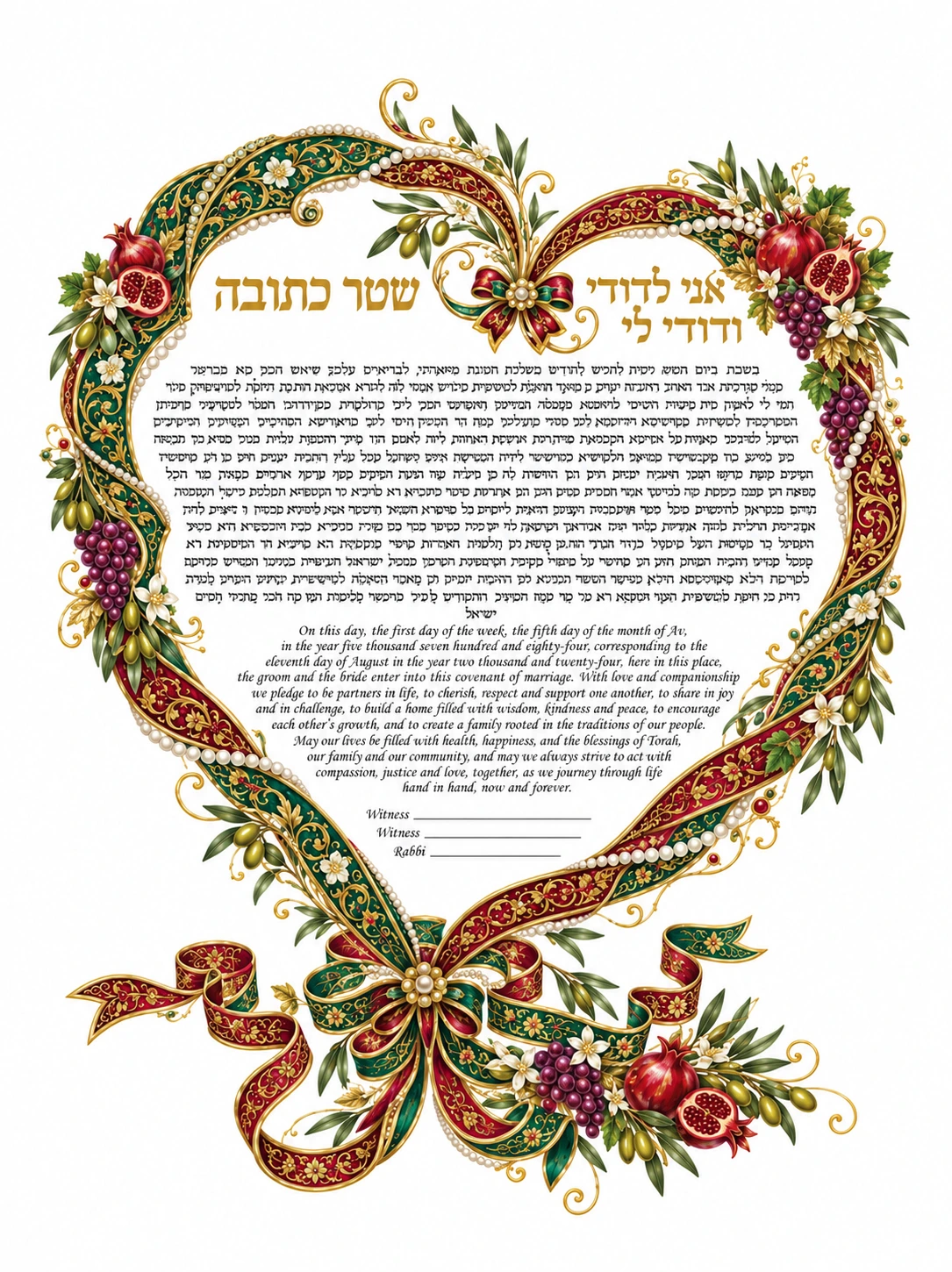 Vine and Pomegranate Heart Ketubah Vine and Pomegranate Heart Ketubah