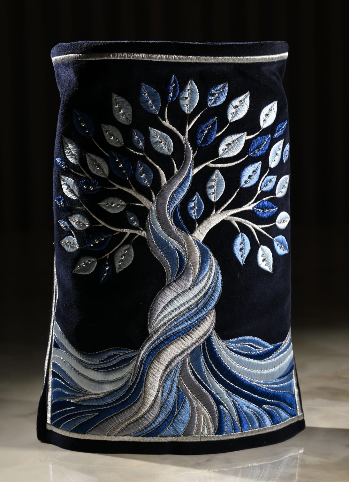 Blue Torah Mantle with Tree of Life Embroidery Blue Torah Mantle with Tree of Life Embroidery