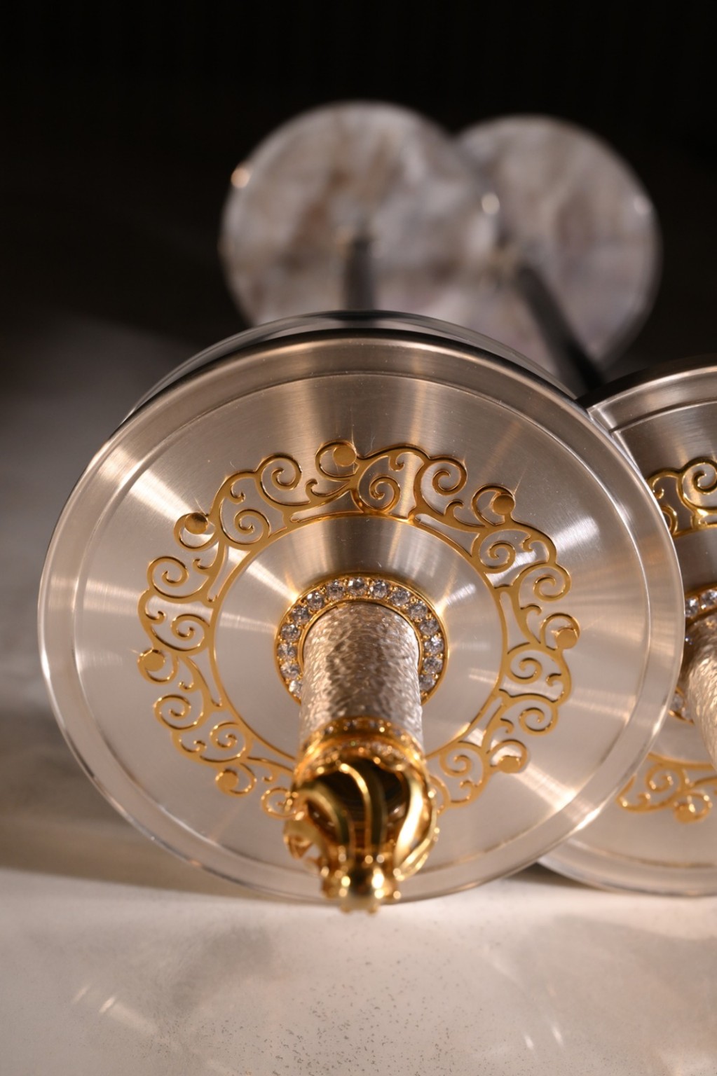 Silver and Gold Scrollwork Torah Rollers - Photo 1